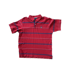 Vintage IZOD Mens Polo Shirt Size L 100% Cotton Red Blue Striped